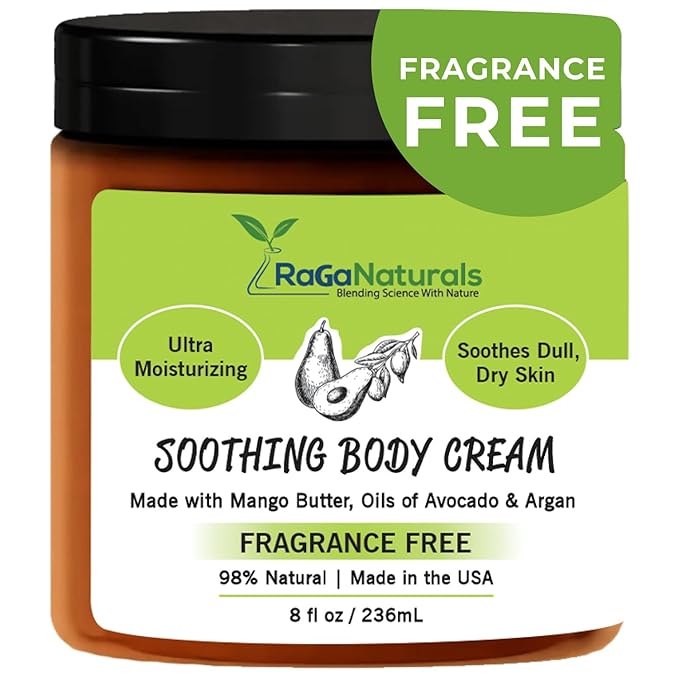 RaGaNaturals Natural Moisturizing Cream - Body & Face Moisturizer for Dry to Very Dry, Sensitive Skin - Unscented Body Cream with Vitamin E & Avocado, Argan Oil - Non-Comedogenic, Fragrance Free -8 Oz-BrightBean Baby