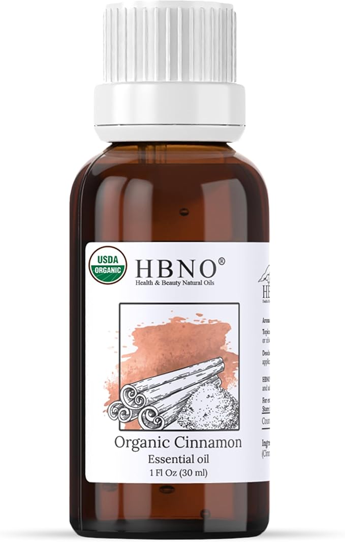 HBNO Organic Cinnamon Leaf Essential Oil - 1 oz (30ml) Travel Size - USDA Certified Organic Cinnamon Essential Oil, Perfect for Aromatherapy, Soap Making, DIY, Fragrances, Diffuser.-BrightBean Baby