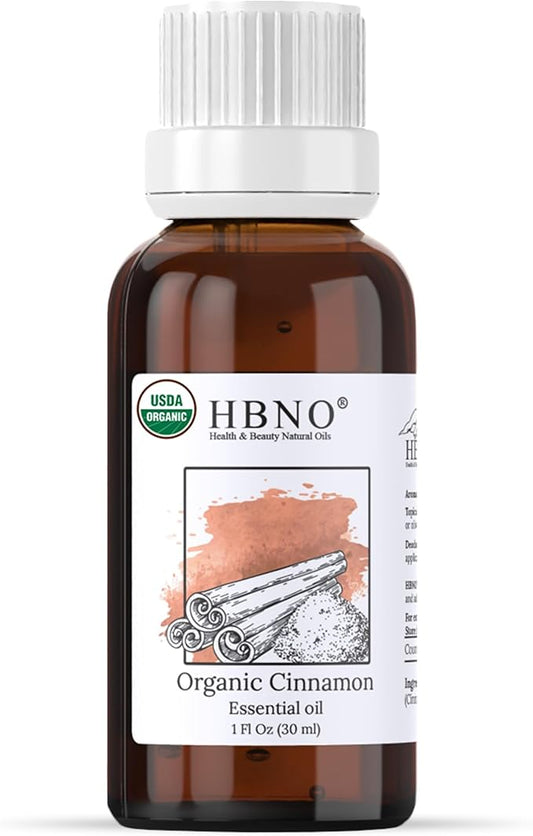 HBNO Organic Cinnamon Leaf Essential Oil - 1 oz (30ml) Travel Size - USDA Certified Organic Cinnamon Essential Oil, Perfect for Aromatherapy, Soap Making, DIY, Fragrances, Diffuser.-BrightBean Baby