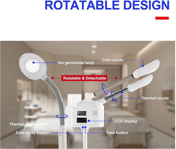 Professional Facial Steamer 3 in 1 Steamer for Face with Hot & Cold Nozzle 5X LED Magnifying Lamp Facial Steamer for Esthetician Beauty Face Equipment Use at Home or Salon-BrightBean Baby