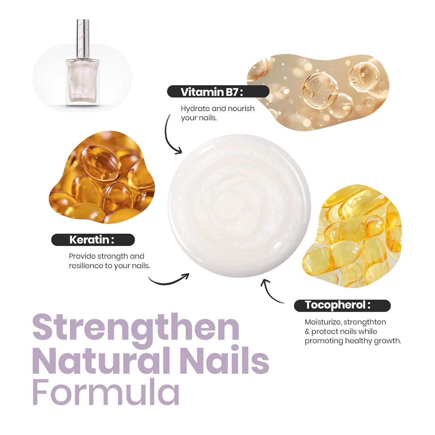 Beetles Pearl White Nail Polish and 2 in 1 Base & Top Coat Set, Fast Drying & Natural Nail Strengthen, Nail Lacquer Shimmer-Like Pearlescent Sheen, No UV Lamp Needed for DIY Nail Art Gifts for Women-BrightBean Baby