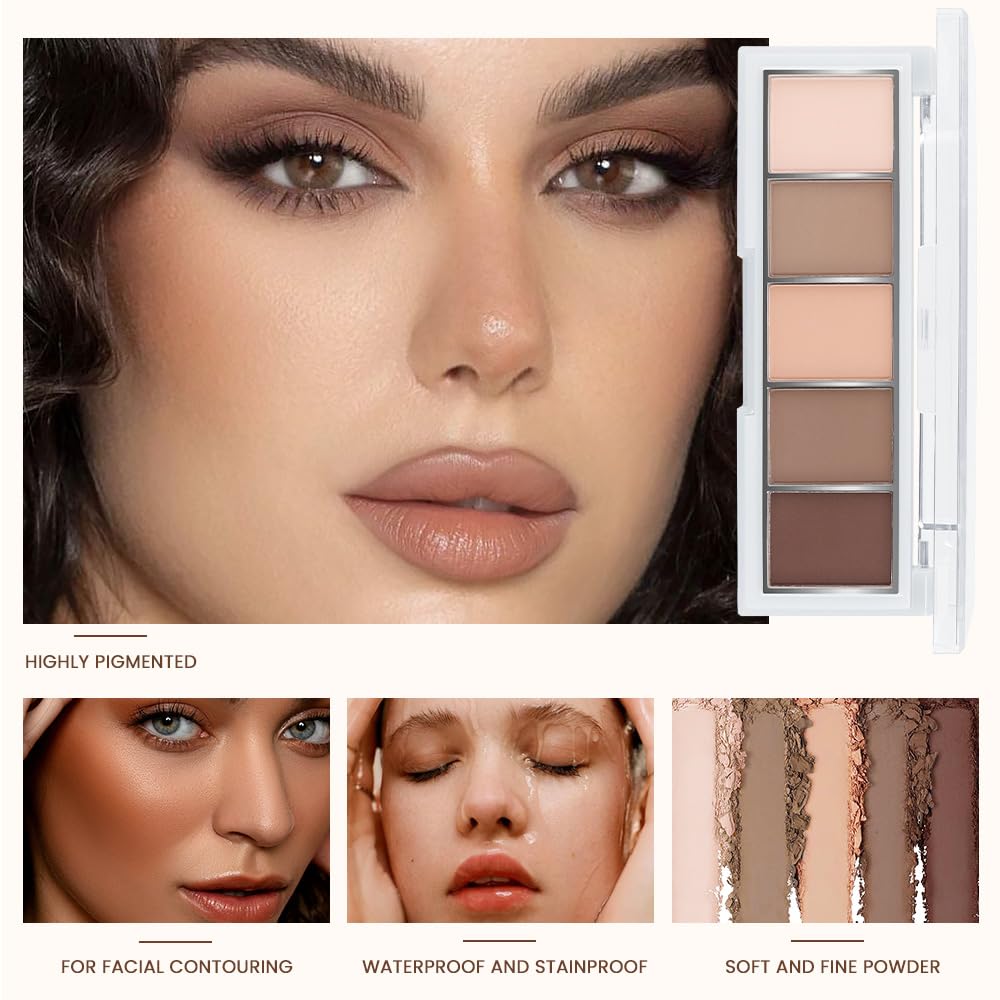 AMY'S DIARY Neutral Nude Brown Eyeshadow Palette Makeup, 5 Colors Cool-Toned Velvety Matte Finish, Nude Taupe Eye Shadows, for Brown Eyes Long Lasting Naturing-Looking (#01)-BrightBean Baby