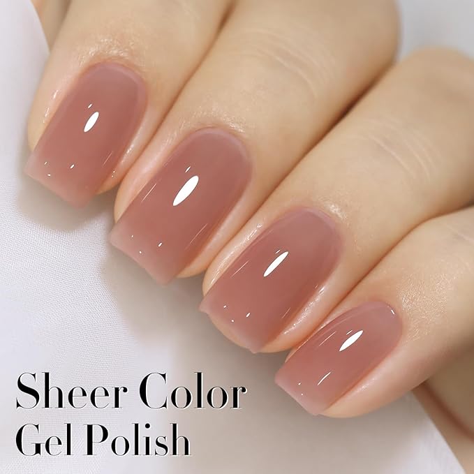Double Rhythm Translucent Gel Polish Sheer Neutral Natural Light Milky Same Color Same Bottle 15ML Jelly Nail Polish Nail Art DIY at Home (Deep Nude-A1412)-BrightBean Baby