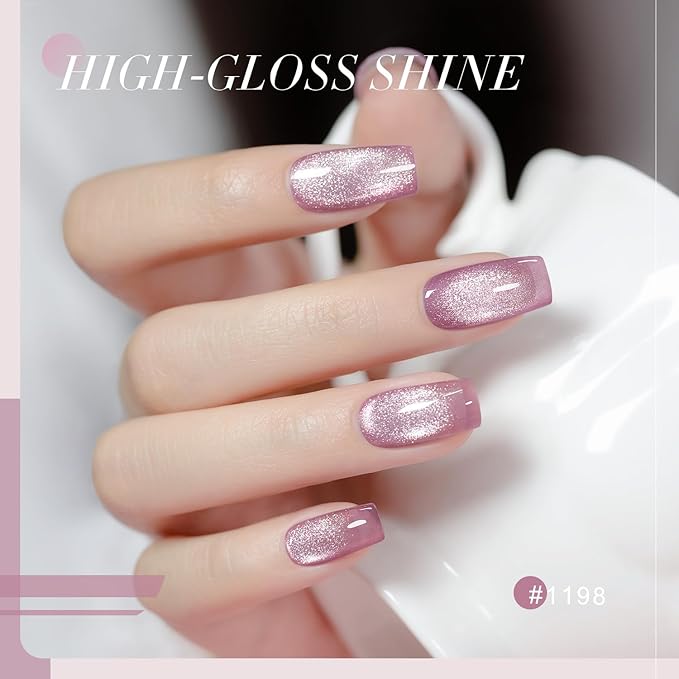 RARJSM Nude Cat Eye Gel Polish Set 6 Pcs Sparkle Diamond Glitter Sheer Purple Soft Pink Chanpagne Gold Velvet Ice Jelly Glass Cateye Gelpolish with Magnet Stick UV LED Curing Requires Home Manicure-BrightBean Baby