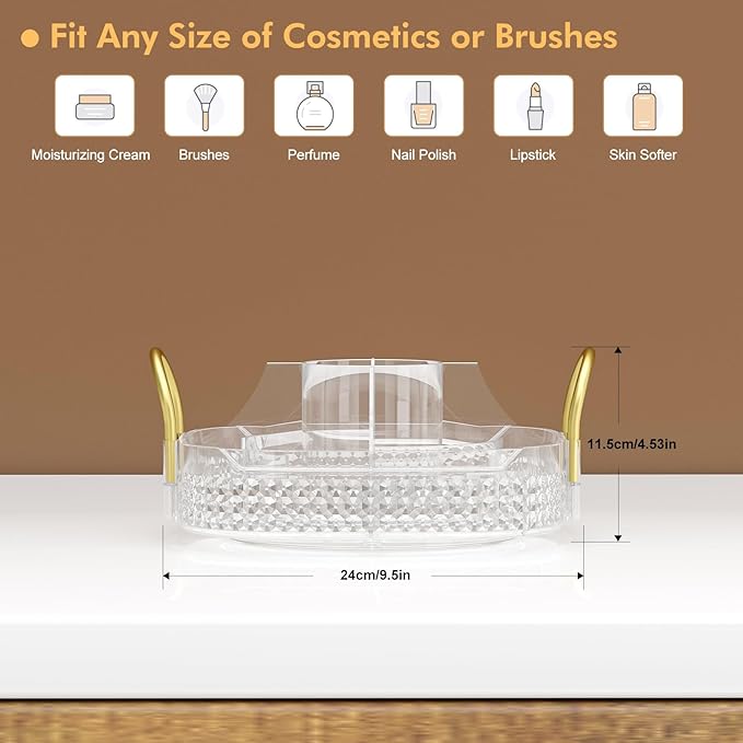 Awenia Rotating Makeup Organizer 360, Stackable Adjustable Large Capacity Cosmetic Storage Unit,Dresser Bathroom Kitchen Countertop Organizer with Metal Handle, Plus Size (Clear, 1 Tier)-BrightBean Baby