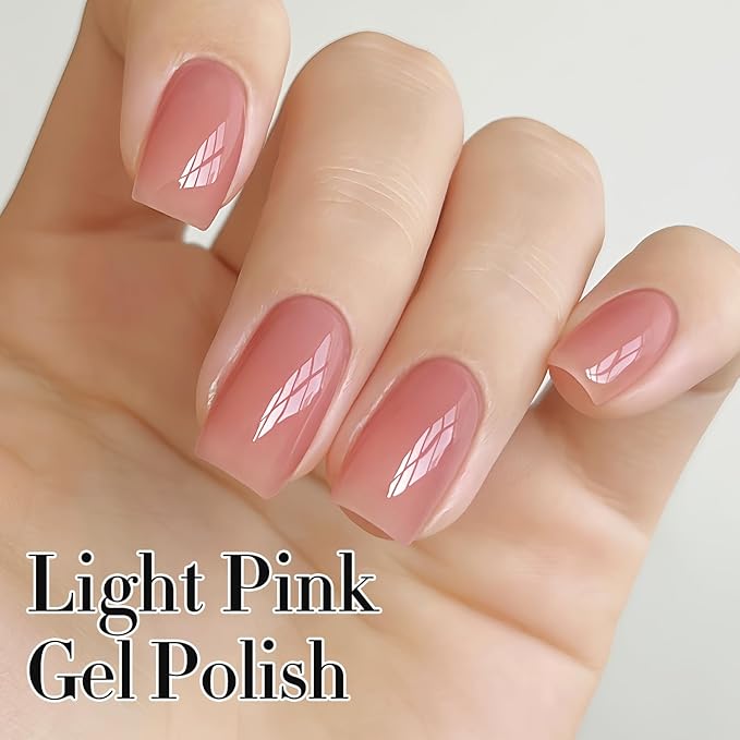 Double Rhythm 0.50 OZ Translucent Gel Polish Same Color Same Bottle Sheer Pastel Neutral Natural Milky 15 ML Jelly UV Nail Art DIY at Home (Light Pink-A1494)-BrightBean Baby