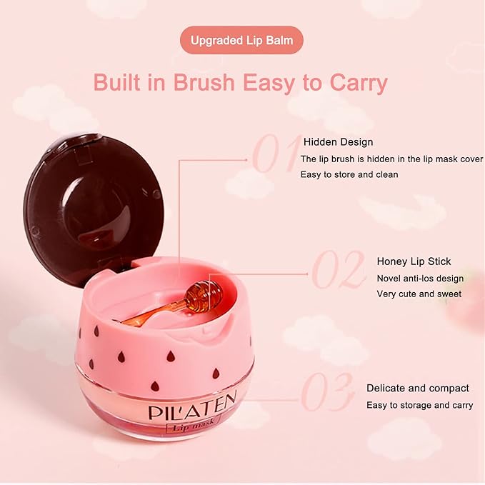 2 Pack Nourishing Lip Balm Honey Pot, Moisturizing Honey & Strawberry Propolis Lip Mask, Hydrating & Prevention Dry and Cracked Lip Scrubs Exfoliator Lip Sleeping Mask Reduces Lip Lines-BrightBean Baby