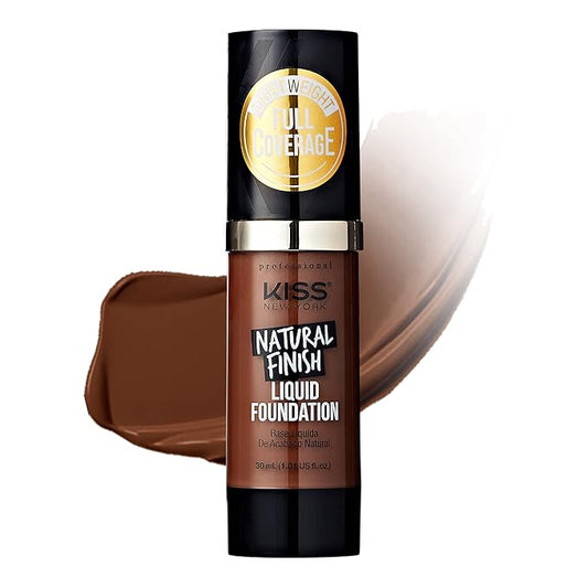 Kiss New York Professional Liquid Foundation - Lightweight and Hydrating Formula, Natural Finish, Control Shine, Cover Pores, Medium to Full Coverage, Green Tea Extract (Rich Mahogany)-BrightBean Baby