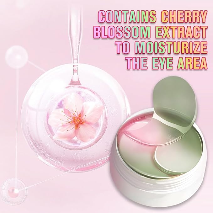Under Eye Patches for Dark Circles, 30 Pairs Retinol Collagen Eye Gels Mask, Eye Patches for Dark Circles and Puffiness, Anti Aging Moisturizer For Women Gift, Crystal Cherry Blossom Color Eye Masks-BrightBean Baby