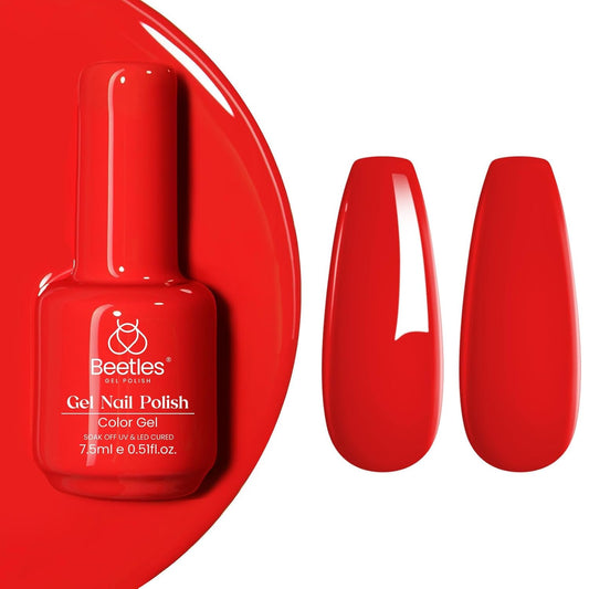 Beetles Red Gel Nail Polish, 1 Pcs 15ml 0.51 FL.OZ Red Color Soak Off U V LED Gel Polish Nail Art Design Manicure Salon DIY Salon-BrightBean Baby