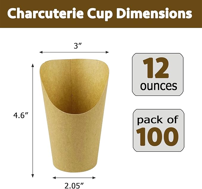 CAMKYDE 100 Pcs French Fries Holder, 12oz Disposable Paper French Fry Cups Charcuterie Cups for all Occasions (12oz)