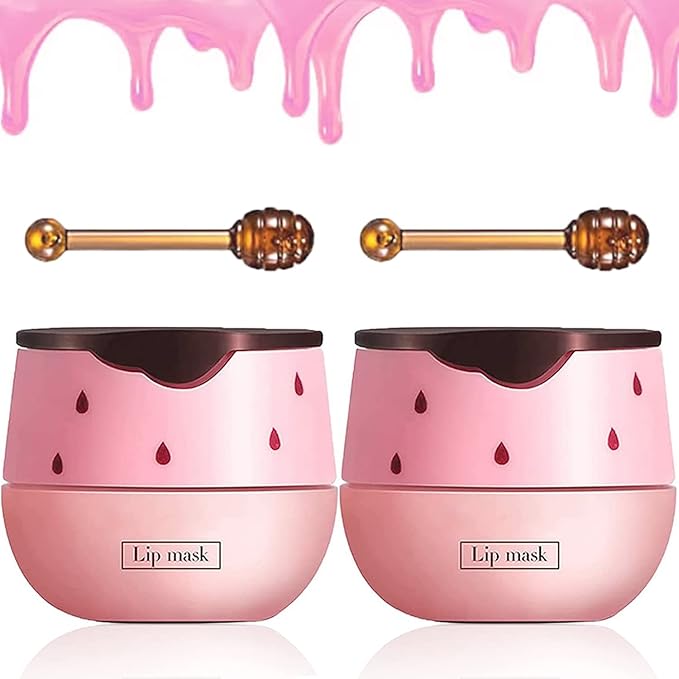 2PCS Bee Lip Balm Honey Lip Balm,Exfoliating Honey Pot Lip Balm Sleeping Lip Mask with Brush, Hydrating & Prevention Dry and Cracked, Lip Scrubs Exfoliator & Moisturizer-BrightBean Baby