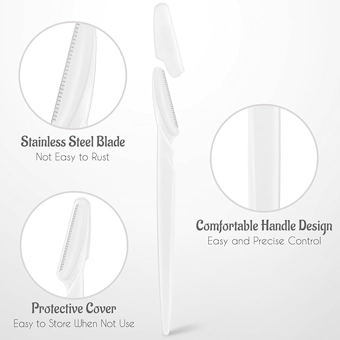 6 Pcs White Eyebrow Razor, Face Razors Multipurpose, Facial Razors for Women Men, Eyebrow Trimmers Shaver with Protective Cover, Dermaplaning Tools for Face Body Use, Facial Hair Removal Tools-BrightBean Baby
