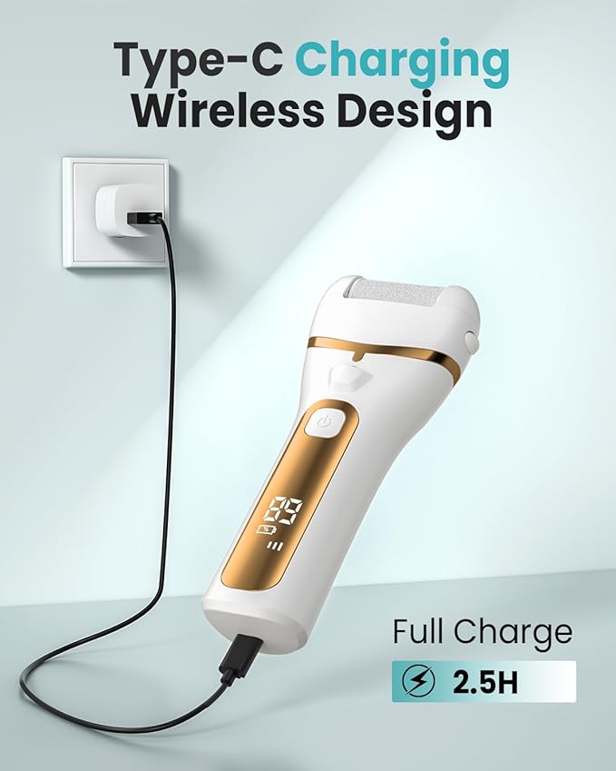 PUBOO Foot Callus Remover Electric 10000 RPM 3-Speed IPX7 Rechargeable Pedicure Kit for Hard Skin Women & Men. Portable Multi-Roller File Grinder Sander Scrubber with LED Display for Wet & Dry Feet-BrightBean Baby