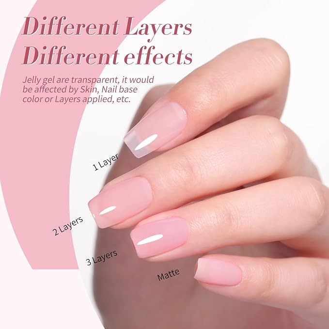 Born Pretty Jelly Pink Gel Nail Polish Set,Nude Pink Translucent Gel Polish,6 Transparent Sheer Colors Soak Off U V Light Cure Gel Polish Kit Nail Art Manicure DIY Kit Home Salon 7ML-BrightBean Baby