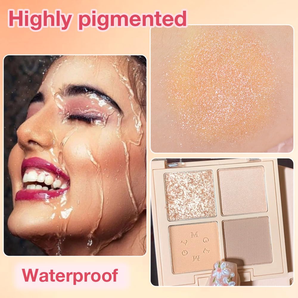 4Colors Eyeshadow Makeup Palette,Nude Champagne Natural Neutral Powde Eye Shadow Palette for Older Women,Long Lasting Naturing-Looking,Lightweight,Waterproof,Eye Makeup Kit Travel Size-BrightBean Baby