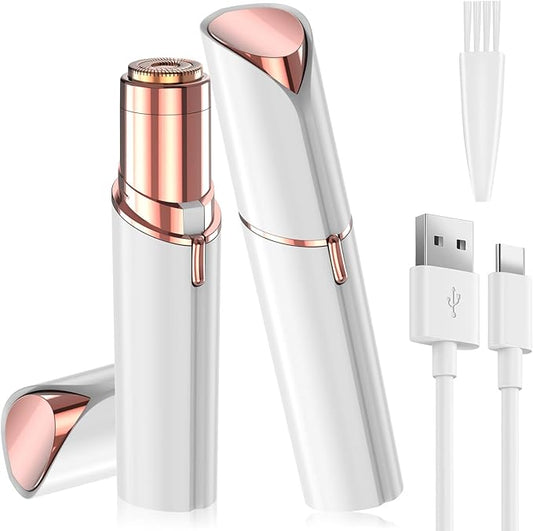Facial Hair Remover for Women, Face Hair Trimmer, Rechargeable Women's Facial Shaver, Painless Lady Shavers for Women for Face Hair, Upper Lips, Peach Fuzz, Bikini Body-White