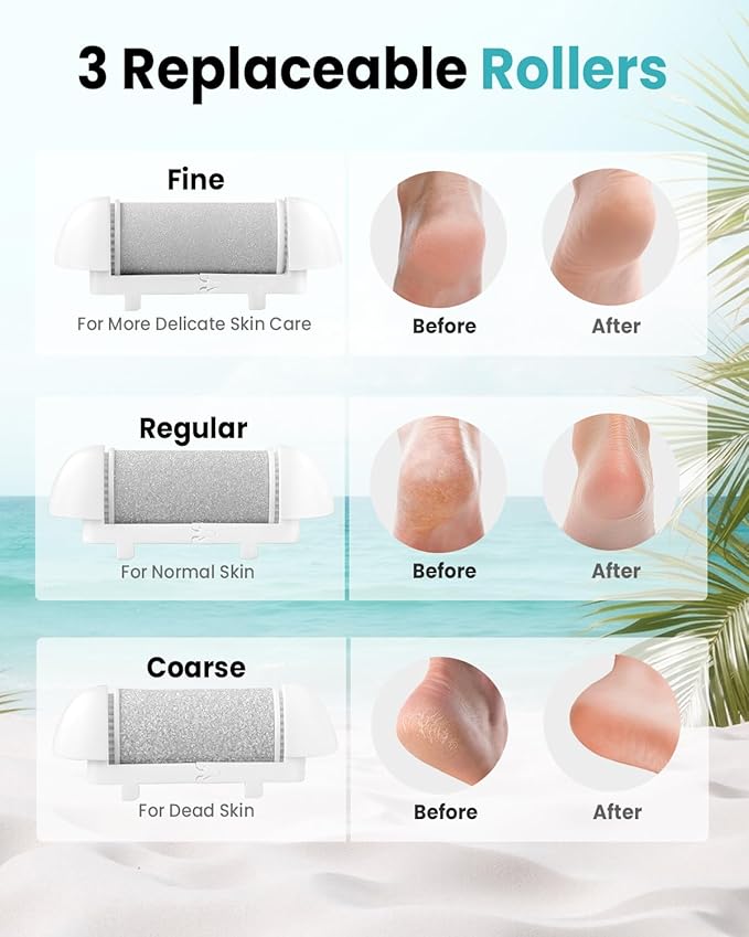 PUBOO Foot Callus Remover Electric 10000 RPM 3-Speed IPX7 Rechargeable Pedicure Kit for Hard Skin Women & Men. Portable Multi-Roller File Grinder Sander Scrubber with LED Display for Wet & Dry Feet-BrightBean Baby