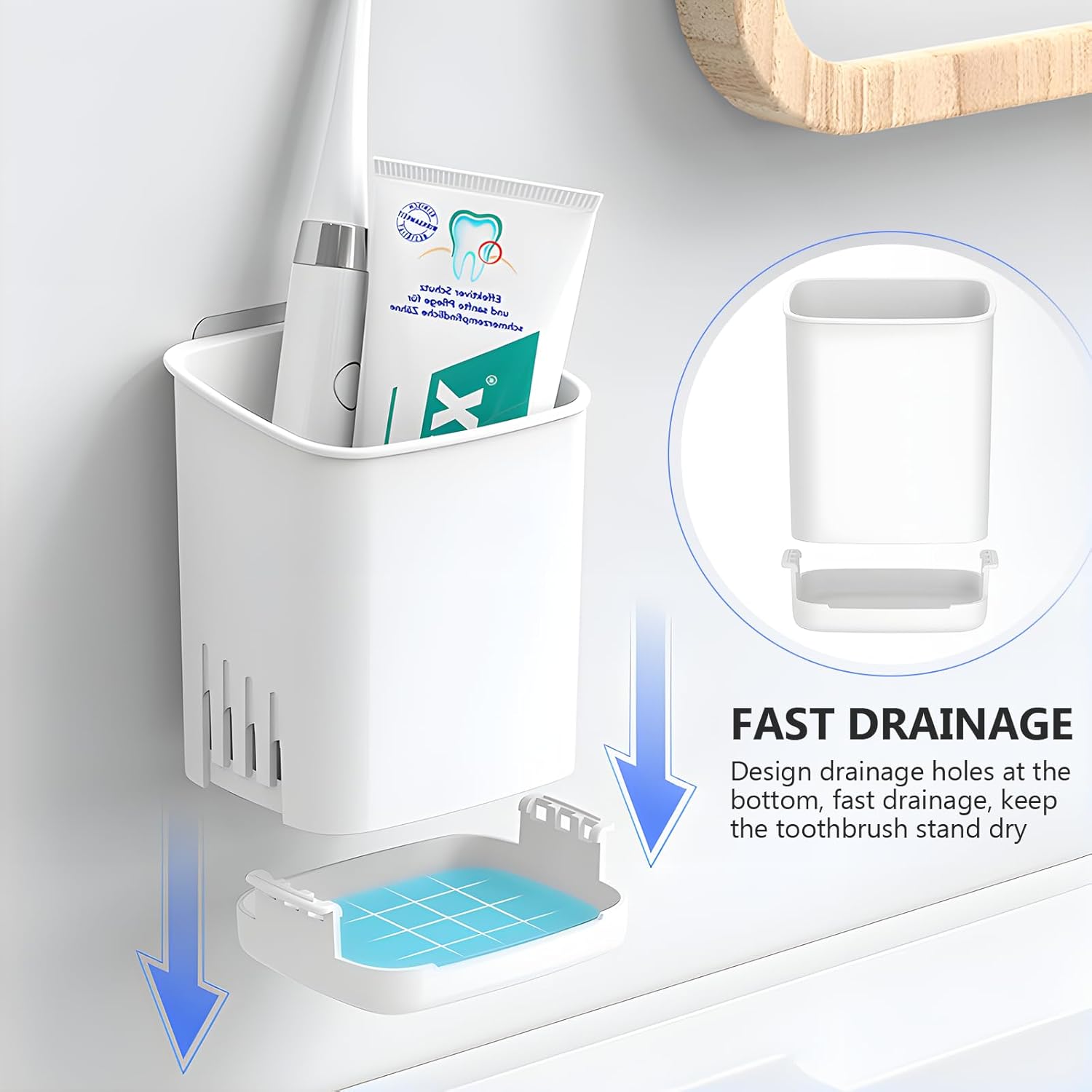 Toothbrush Holder Cup Wall Mounted Drill-Free for Bathroom Shower Electric Toothbrush Toothpaste Razor Holder Removable Waterproof Sturdy Self Draining, Tableware Holder for Kitchen(1pcs&White)-BrightBean Baby