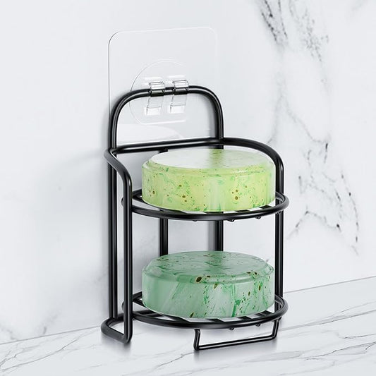 2-Tier Shower Soap Shampoo Bar Holder, Self Adhesive & Freestanding Draining Soap Dish Caddy for Bathroom Wall Accesories Decor Black-BrightBean Baby