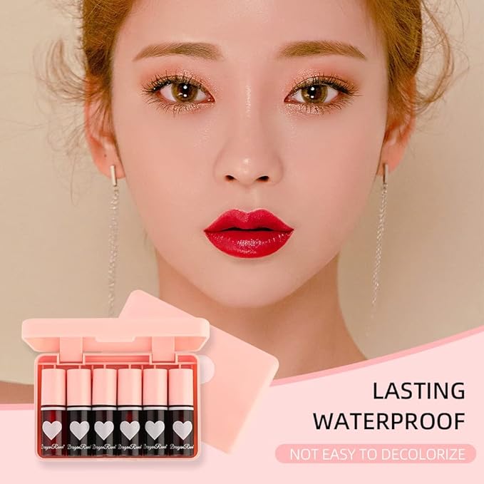Miniling 6 Colors Lip Tint Stain Set，Korean Gloss Plumping Mini Liquid Lipstick，Multi-use and Cheek Tint，Long lasting Non-Stick Cup Waterproof, High Pigment, Vivid Color, Makeup, 1.0 Count-BrightBean Baby