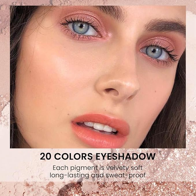 20Colors Rose Gold Dark Brown Nude Basics Matte Eyeshadow Palette,Eye Shadow Travel Makeup Palette all in one Long Lasting Waterproof Ultra-Blendable,Great for Travel Gift Kit