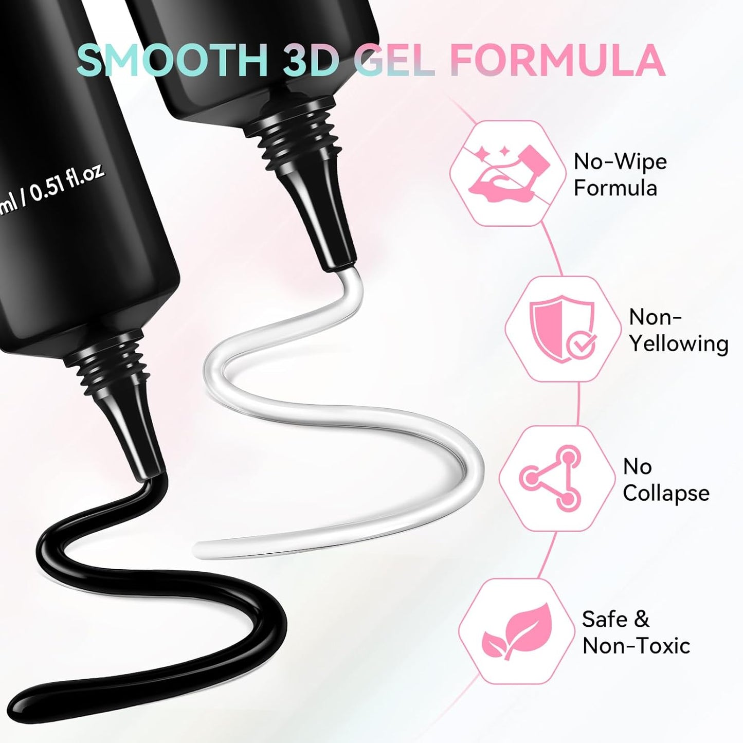 Makartt 3D Gel Nail Art Set – Clear & Noir Sculpting Gel for DIY Embossed Nail Designs – No Wipe Easy-Squeeze Tube Nail Glue for 3D Drawing, Molding, Rhinestones & Decoration (2 x 15g)-BrightBean Baby