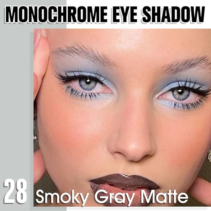 Grey Single Matte Eyeshadow Makeup, Neutral Powde Eye Shadow for Older Women, Smoky Gray Grey Dusty Blue Matte Singles Eyeshadow Palette Pigmented Waterproof,Girls Monochrome Eyeshadows Gift 28-BrightBean Baby