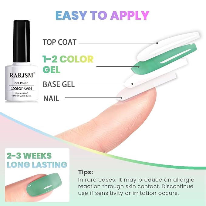 RARJSM Colorful Stained Glass Gel Nail Polish Set 6pcs Clear Crytal Blue Green Yellow Orange Red Neon Pink Series Transparent Sheer Amber Milky Gel Varnish LED UV Curing Requires French Manicure-BrightBean Baby