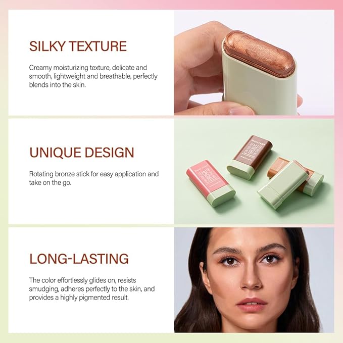 Cream Contour Stick, Face Shimmer Bronzer Stick, Blendable Natural Glow Highlighter Makeup Stick, Multi-Use Tinted Solid Moisturizer Stick,Body Face Illuminator Luminizer,02 Soft Glow-BrightBean Baby