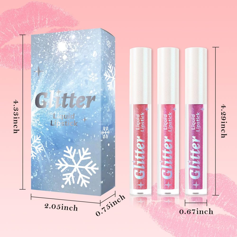 3Pcs Metallic Lipstick for Women,Lightweight Glitter Sparkling Liquid Lipsticks,Shimmer Lip Gloss Stain Long Lasting Waterproof Smudge Proof Non-Drying 24 Hour Full Coverage Lip Makeup,Vegan-BrightBean Baby