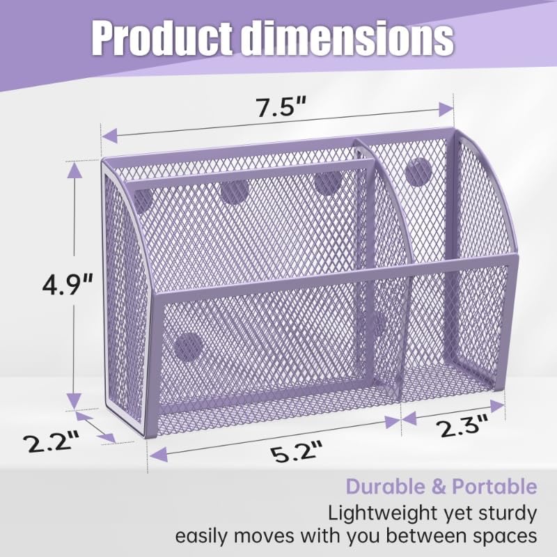 YINGHUA Strong Magnetic Pen Holder for Whiteboard and Refrigerator 3 Compartments Metal Mesh Organizer Space Saving Shelf for Office School Home and Locker - Purple-BrightBean Baby