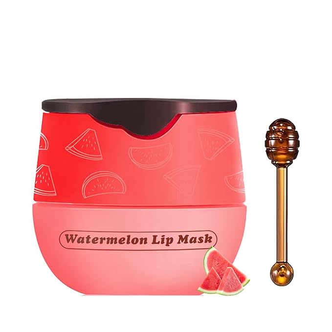 1 PCS Bee Lip Balm Lip Mask Honey Pot, Watermelon Moisturizing Sleeping Lip Mask Overnight with Sticks, Lip Balm Honey Pot Lip Balm Hydrating Prevention Dry and Crack Lip Scrubs Exfoliator-BrightBean Baby