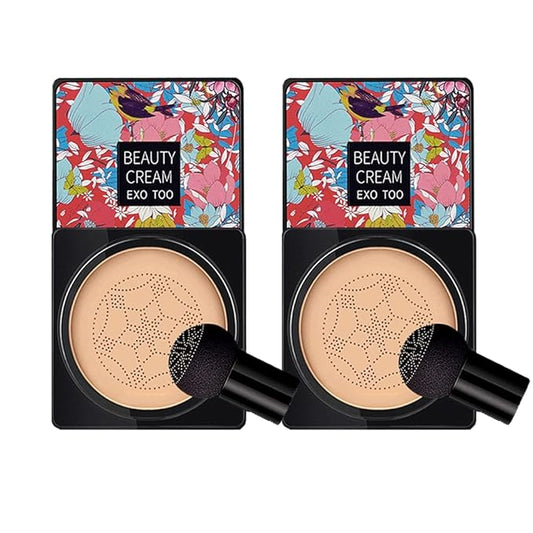2PCS Mushroom Head Air Cushion CC Cream Foundation, Beauty Cream Exo Too BB Cream, Moisturizing, Long Lasting, Matte Concealer, Light Weight, WaterProof Liquid Foundation with 2PCS Mushroom Head-BrightBean Baby
