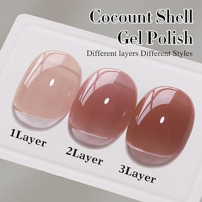 Double Rhythm 0.50 OZ Translucent Gel Polish Same Color Same Bottle Sheer Pastel Neutral Natural Milky 15 ML Jelly UV Nail Art DIY at Home (Red Brown-A1510)-BrightBean Baby