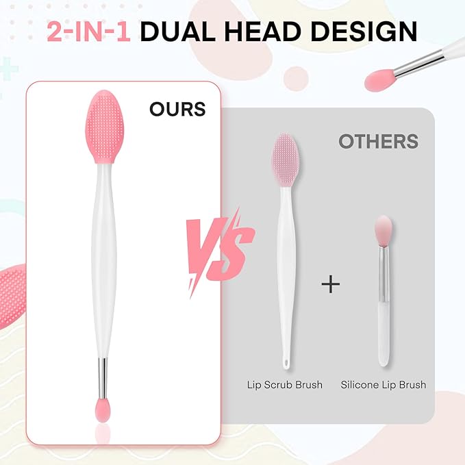 Unaone Lip Scrub Brush - 2 PCS Dual-ended Lip Scrubber Exfoliator and Silicone Lip Brush, 3-in-1 Silicone Lip Scrub Tool Lip Mask Applicator, Gentle Exfoliator & Applicator for Soft-BrightBean Baby