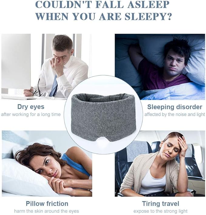 FRESHME Cotton Sleep Eye Mask for Women Men - 100% Blocking Light Travel Blindfold, Soft Zero Pressure Grey Eyes Cover with Adjustable Velcro Strap for Side Sleeper Night Sleeping, Work Nap and Yoga-BrightBean Baby