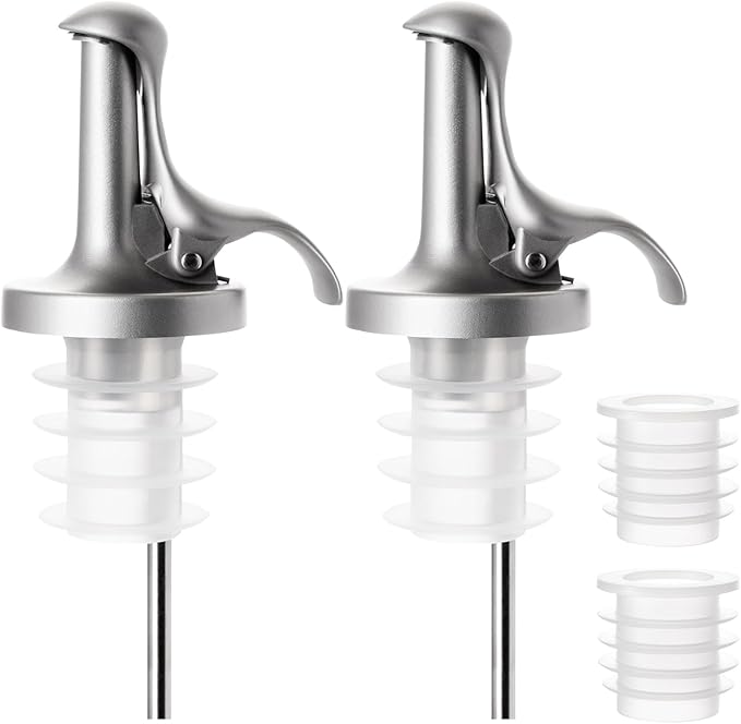 3-in-1 Liquor Bottle Pourers with Speed Spouts, Olive Oil Spout with Built-in Caps - Dishwasher Safe, Alcohol Speed Spouts - 2PCs with 2 Adapters