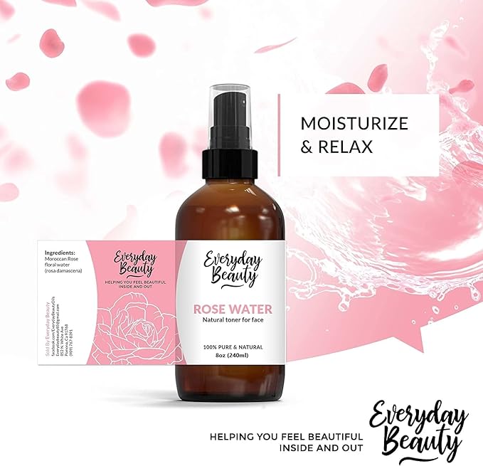 Rose Water Facial Toner - Alcohol-Free Vegan All Natural Refreshing Spray Mist for Face and Hair - Uplifts, Calming & Soothing for All Skin Types 8oz with Fine Mist Cap-BrightBean Baby