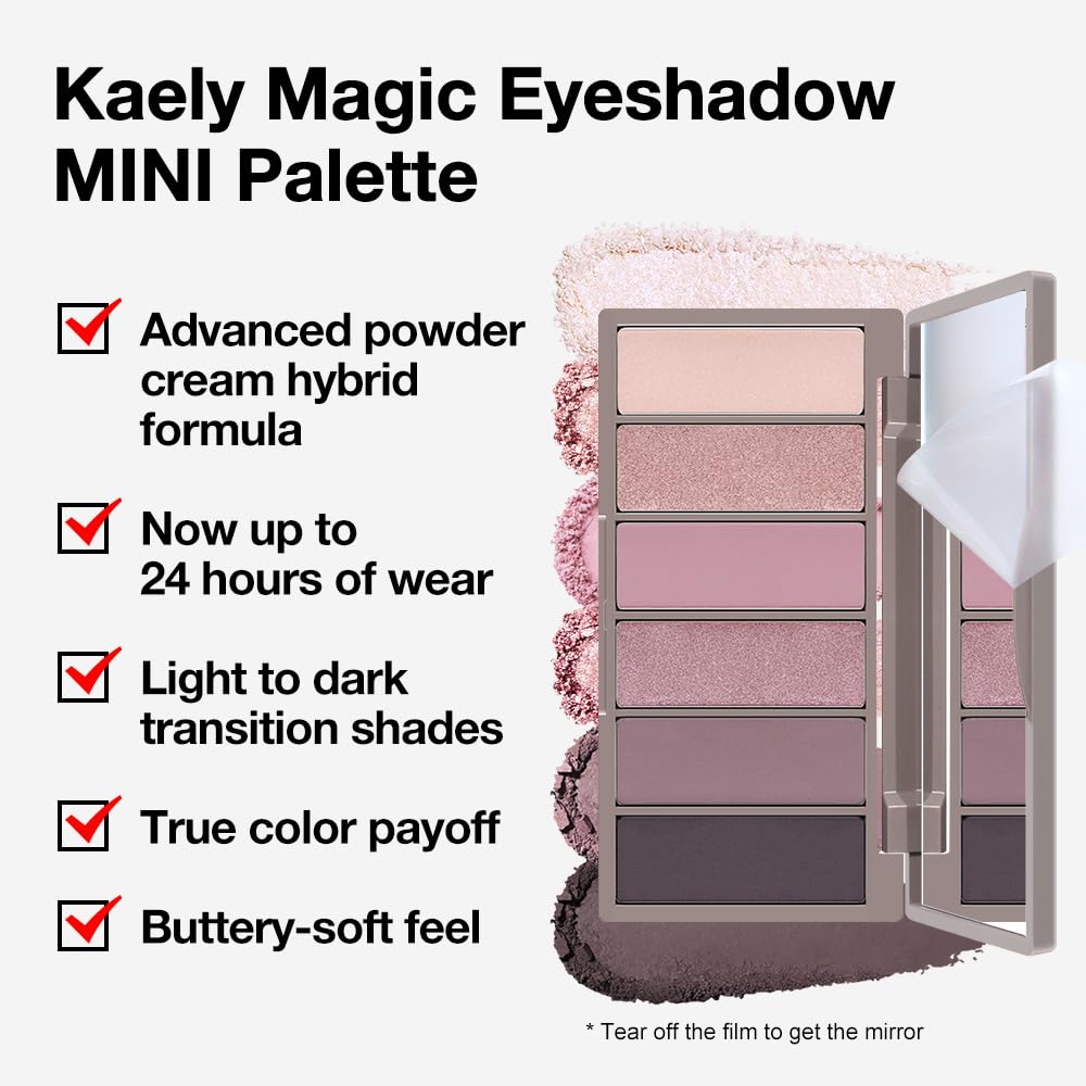 Kaely 6 Colors Mini Pink Eye Shadow Palette Makeup, Neutral Matte Shimmer Eyeshadow Palette for Older Women Highly Pigmented Waterproof, paleta de sombras de ojos, Vegan & Cruelty-free, 07-BrightBean Baby