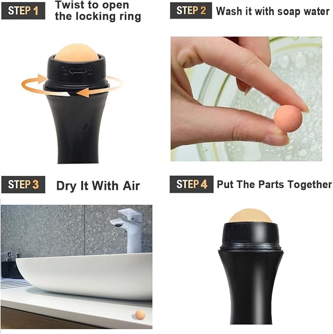 2Pcs Volcanic Face Roller Oil Control On The Go Oil-Absorbing Blotting Tool Natural Volcanic Roller Stone Ball (Black and White)-BrightBean Baby