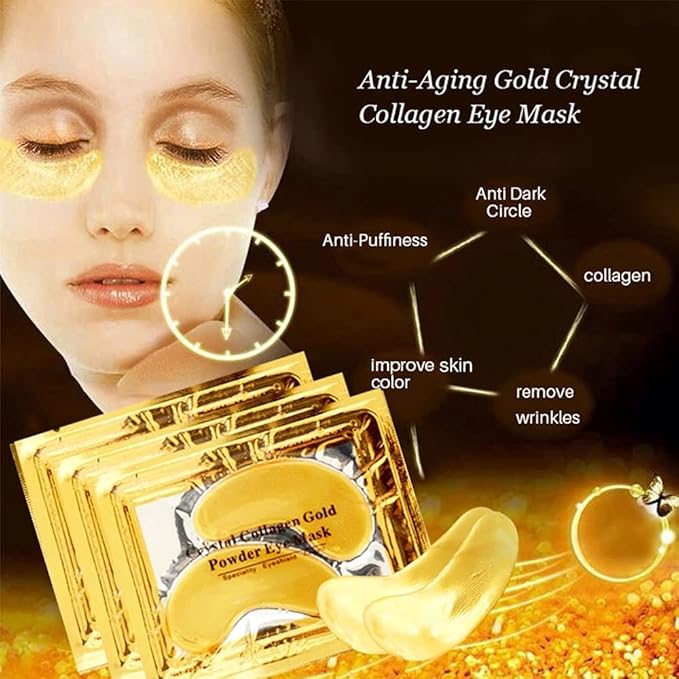 24K Gold Crystal Collagen Under Eye Mask, Anti Aging Hyaluronic Acid Under Eye Patches for Moisturizing & Reducing Dark Circles (15 Pairs)-BrightBean Baby