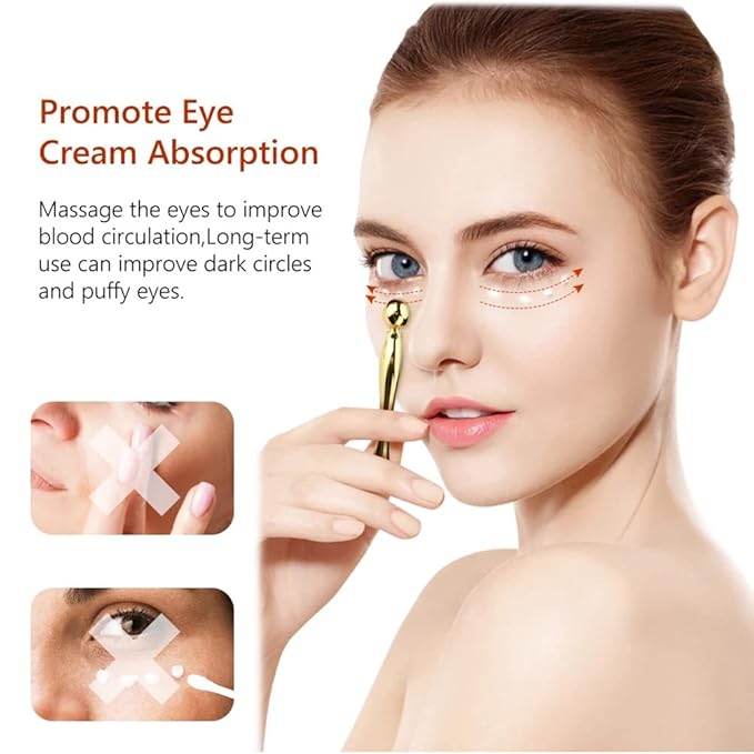 Metal Eye Face Cream Applicator Stick and Mini Cosmetics Spoon Spatula, Zinc Alloy Makeup Spoon Metal Eye Facial Massager for Facial Cosmetic Face Cream (Gold)-BrightBean Baby