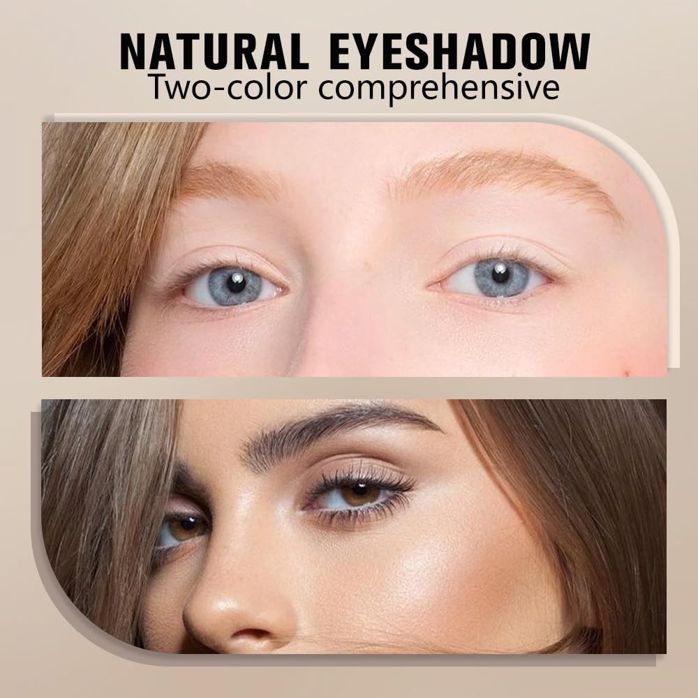 AMY'S DIARY Neutral Nude Eyeshadow Palette Makeup, 2 Colors Velvety Matte Finish, Cool-Toned Nude Taupe Eye Shadows, Natural Everyday to Eye Makeup Looks, for Brown Eyes Long Lasting Naturing-Looking-BrightBean Baby