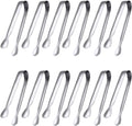 JCREN 12 Pack Serving Tongs, Small Serving Utensils for Catering, Food-Grade 304 Stainless Steel Serving Tongs Appetizer Tongs for Tea Party Coffee Bar Taco Bar, 4" Mini Kitchen Tongs - Silver