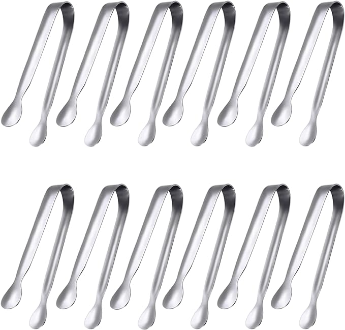 JCREN 12 Pack Serving Tongs, Small Serving Utensils for Catering, Food-Grade 304 Stainless Steel Serving Tongs Appetizer Tongs for Tea Party Coffee Bar Taco Bar, 4" Mini Kitchen Tongs - Silver