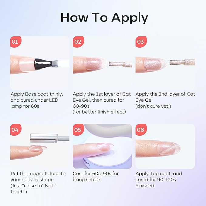 modelones Cat Eye Gel Nail Polish 6 Colors Red Green Silver Purple Blue Glitter Cat Eye Gel Polish Holographic 9D Semi-transparent With Magnet Soak Off Led Nail Art DIY Salon Gifts For Women Girl-BrightBean Baby