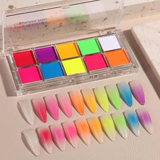 Neon Phosphor Nail Powder Set - 10 Colors, Fluorescent Glitter Gradient, Iridescent Rubbing Dust, Ombre Brush for DIY Nail Art-BrightBean Baby