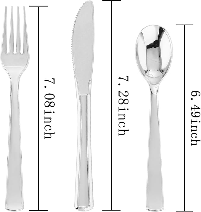 EI 360pcs Silver Plastic Silverware,Plastic Spoons and Forks,Plastic Silverware Heavy Duty,Disposable Plastic Cutlery include 120pcs Plastic Forks,120pcs Plastic Spoons and 120pcs Plastic Knives