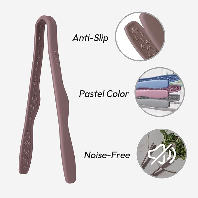 carrotez Mini Silicone Toaster Tongs, Anti-Slip,Non-Scratch Mini Tongs 7inch - Cocoa